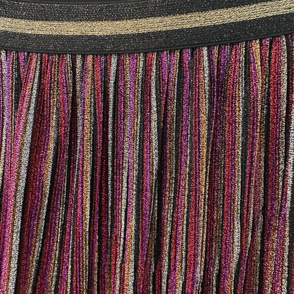 TOPSHOP Metallic Plisse Striped Midi Skirt Size US 2 A-line Elastic Waist Slit - Picture 4 of 8